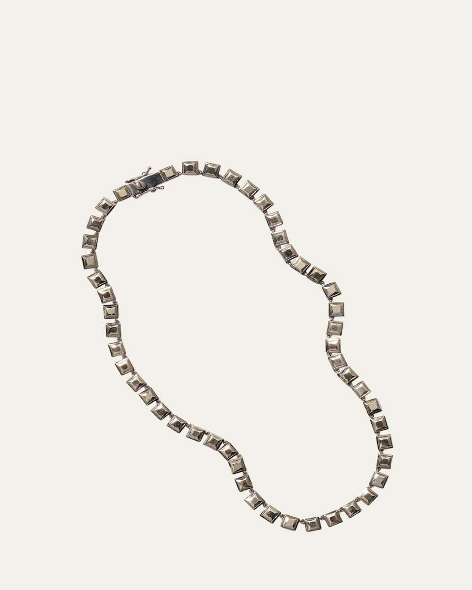 Sterling Silver Riviere Tile Necklace with Pyrite and Black Rhodium